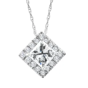 1 1/5Ct Princess Cut Diamond (1ct center) Enhanced Diamond Halo Pendant Necklace