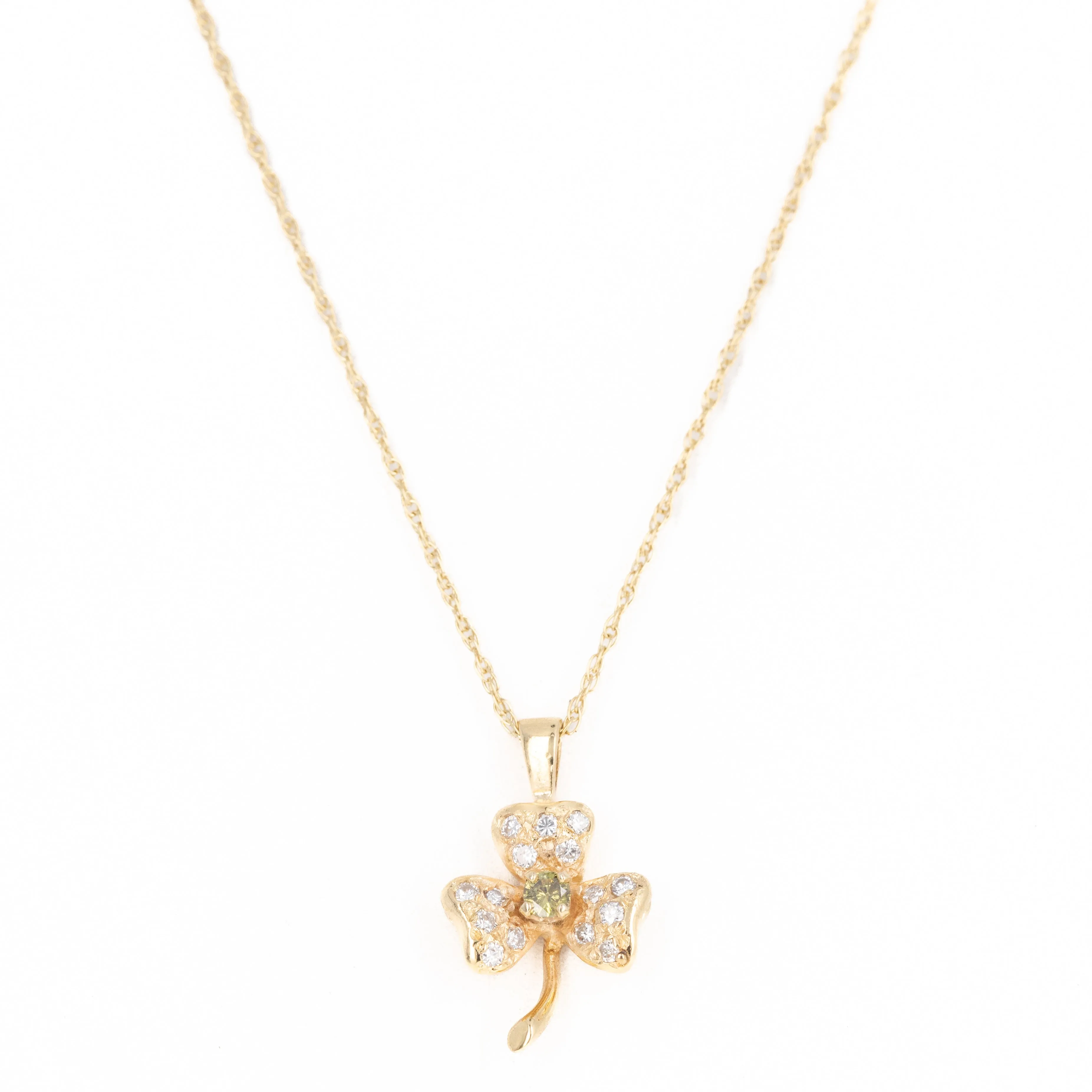 14K Yellow Gold Fancy Brownish Yellow Diamond Clover Pendant Necklace