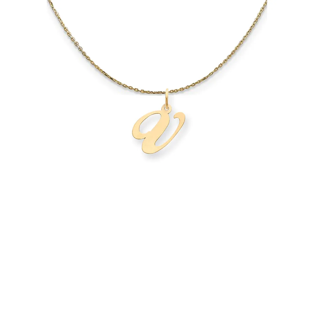 14k Yellow Gold Small Fancy Script Initial V Necklace