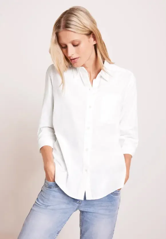 343762- Linen Mix Collared Shirt- White- Cecil