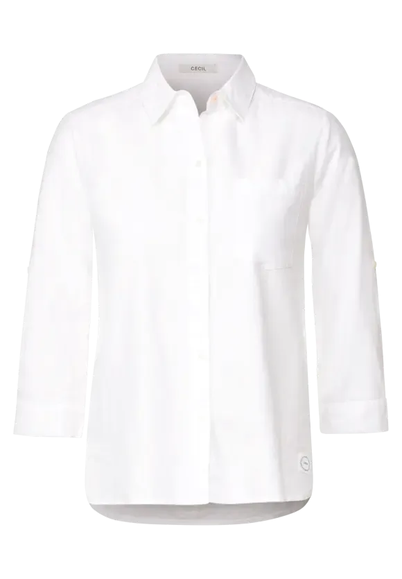 343762- Linen Mix Collared Shirt- White- Cecil