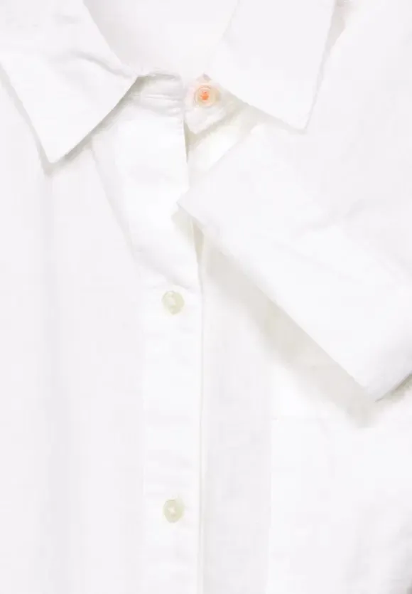 343762- Linen Mix Collared Shirt- White- Cecil