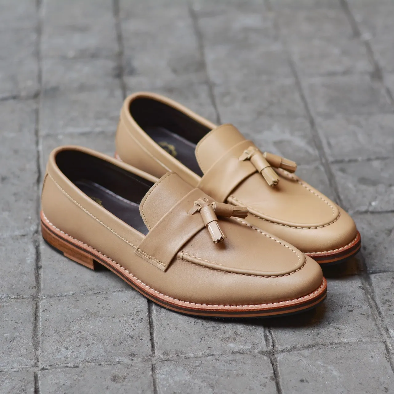 503 Tassel Loafer Ivory Beige x wooden soles