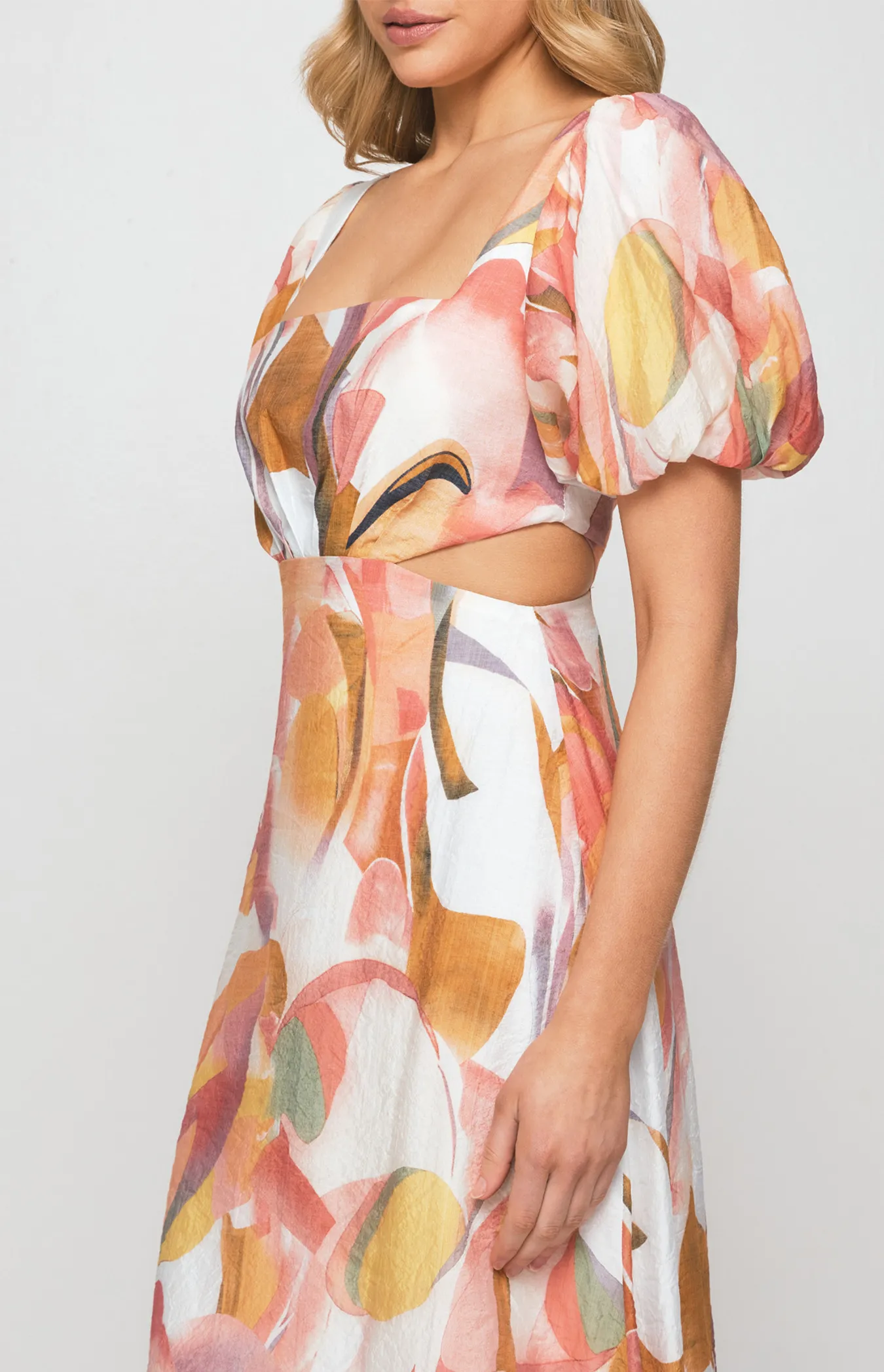 Abstract Print Midi Dress with Side Cut Out Details (SDR1249A) 