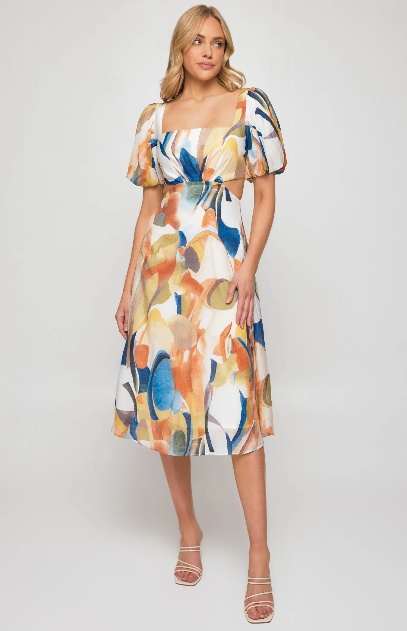 Abstract Print Midi Dress with Side Cut Out Details (SDR1249A) 