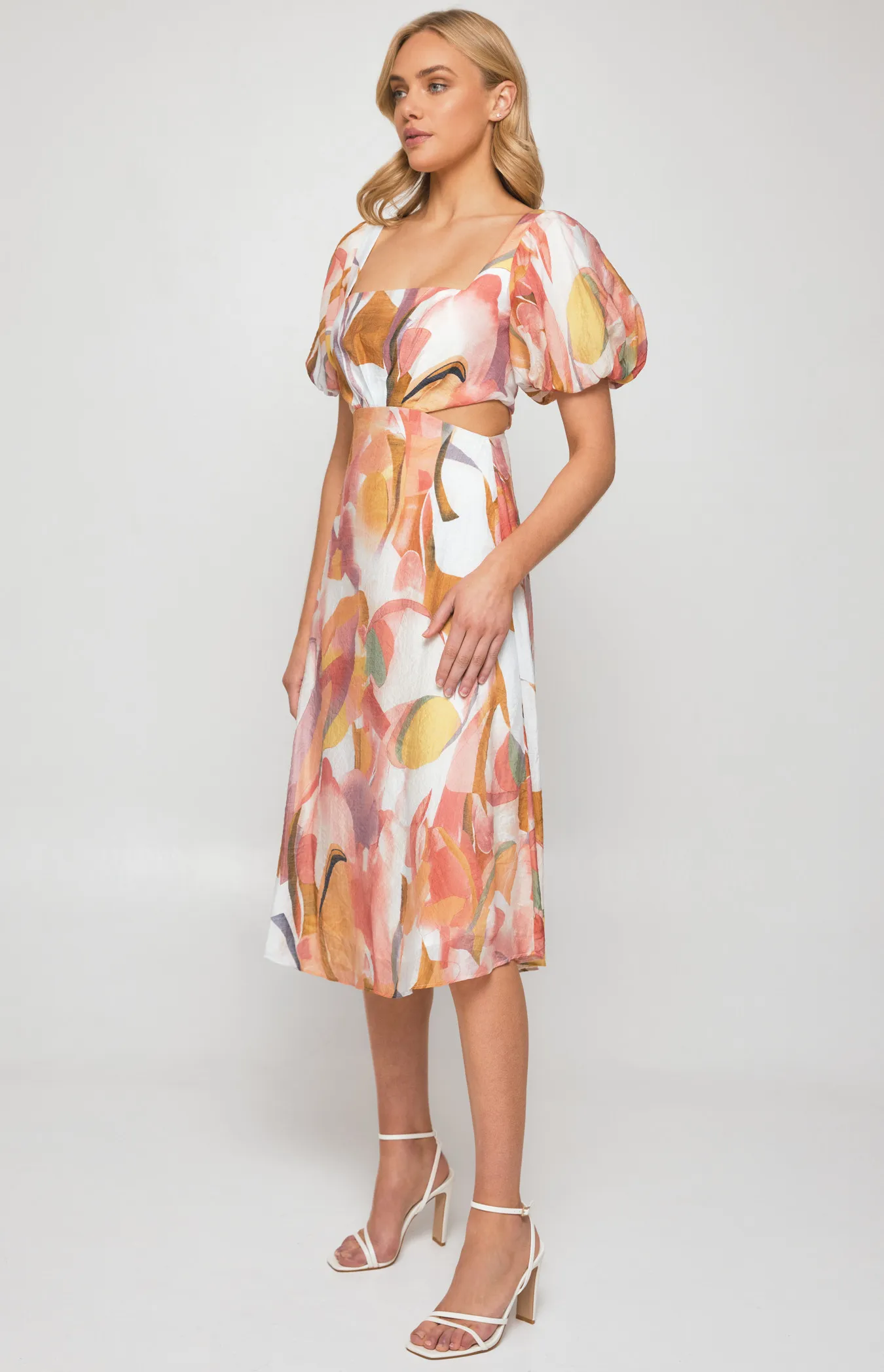 Abstract Print Midi Dress with Side Cut Out Details (SDR1249A) 