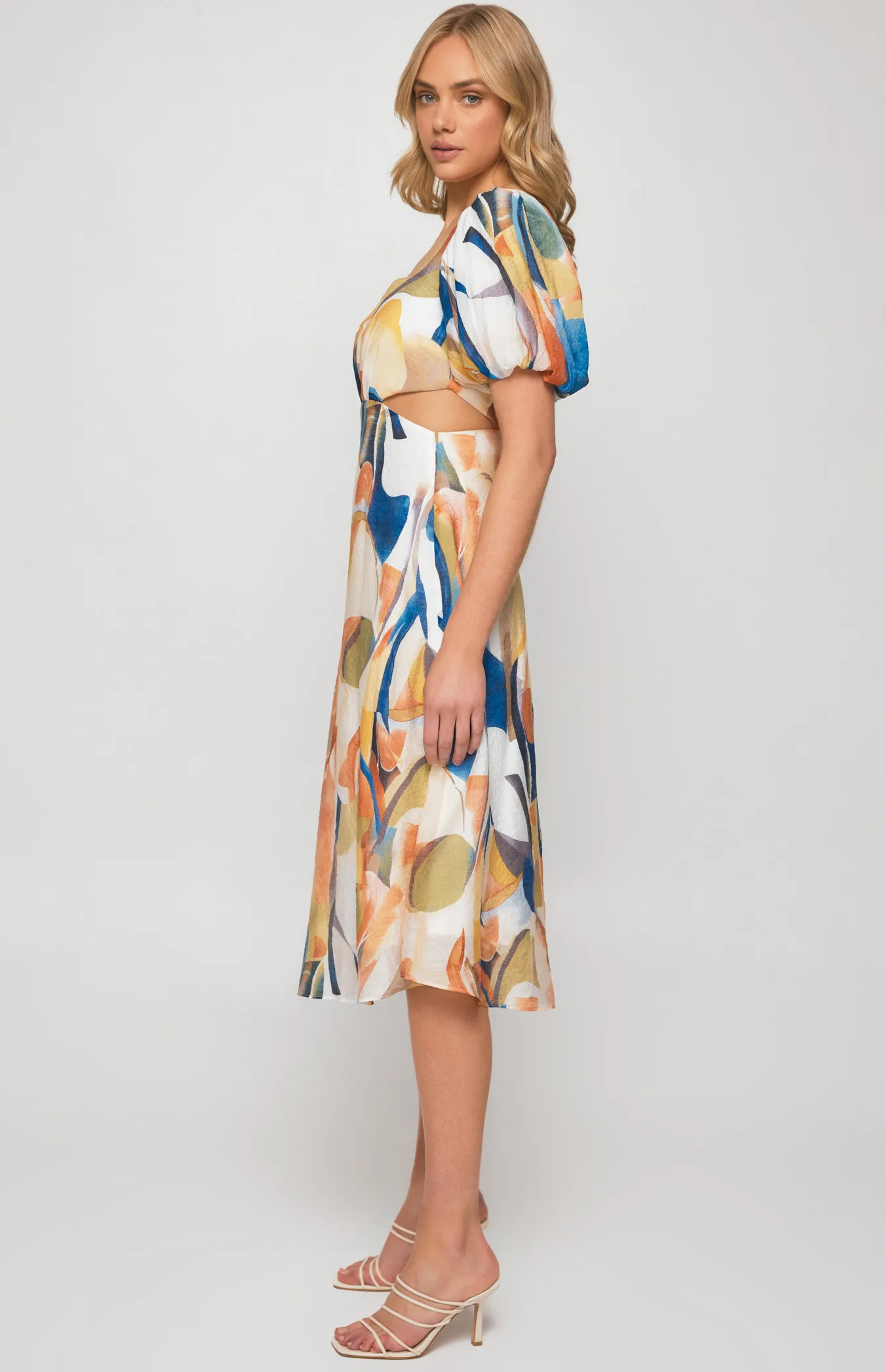 Abstract Print Midi Dress with Side Cut Out Details (SDR1249A) 