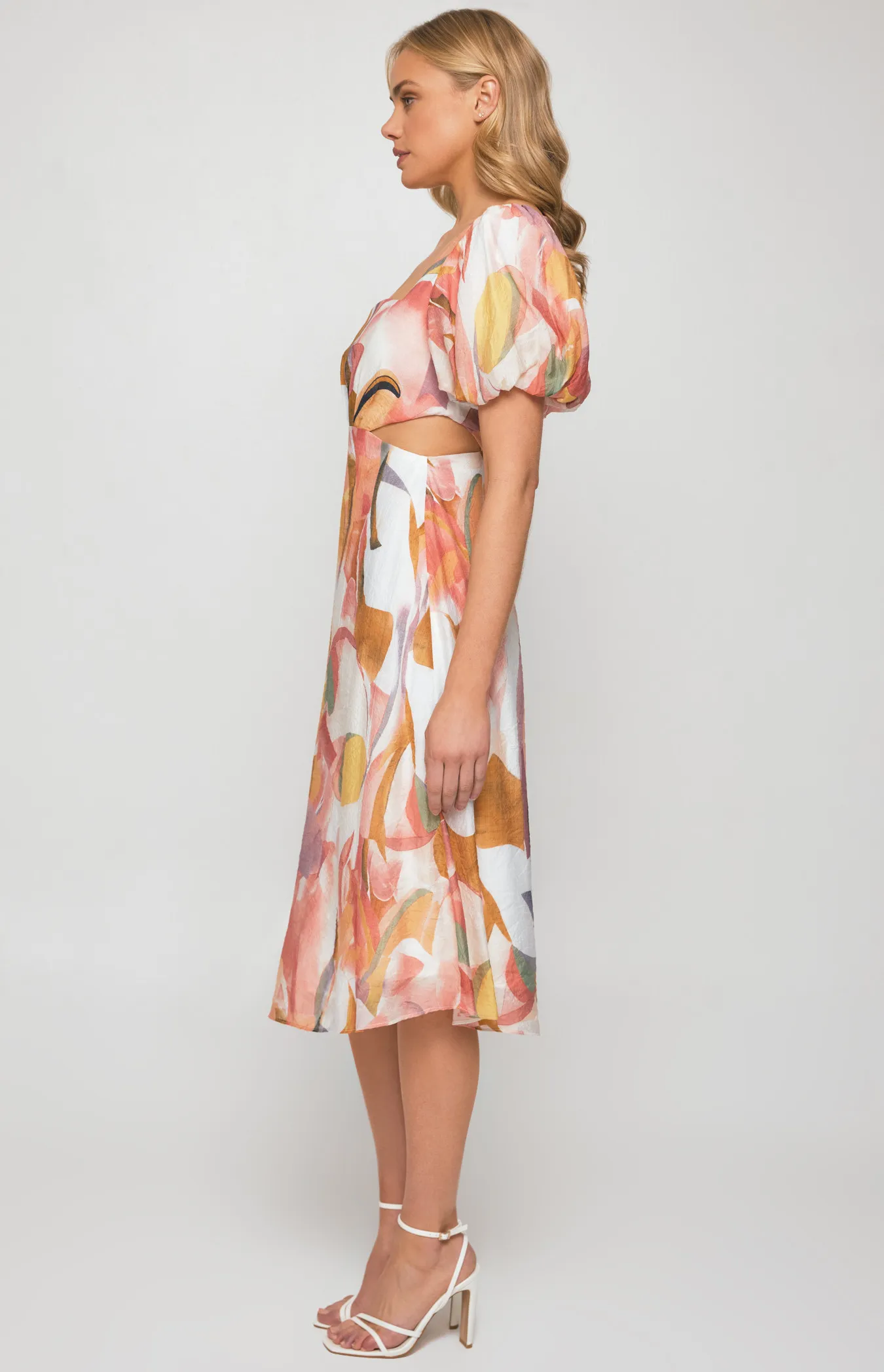 Abstract Print Midi Dress with Side Cut Out Details (SDR1249A) 