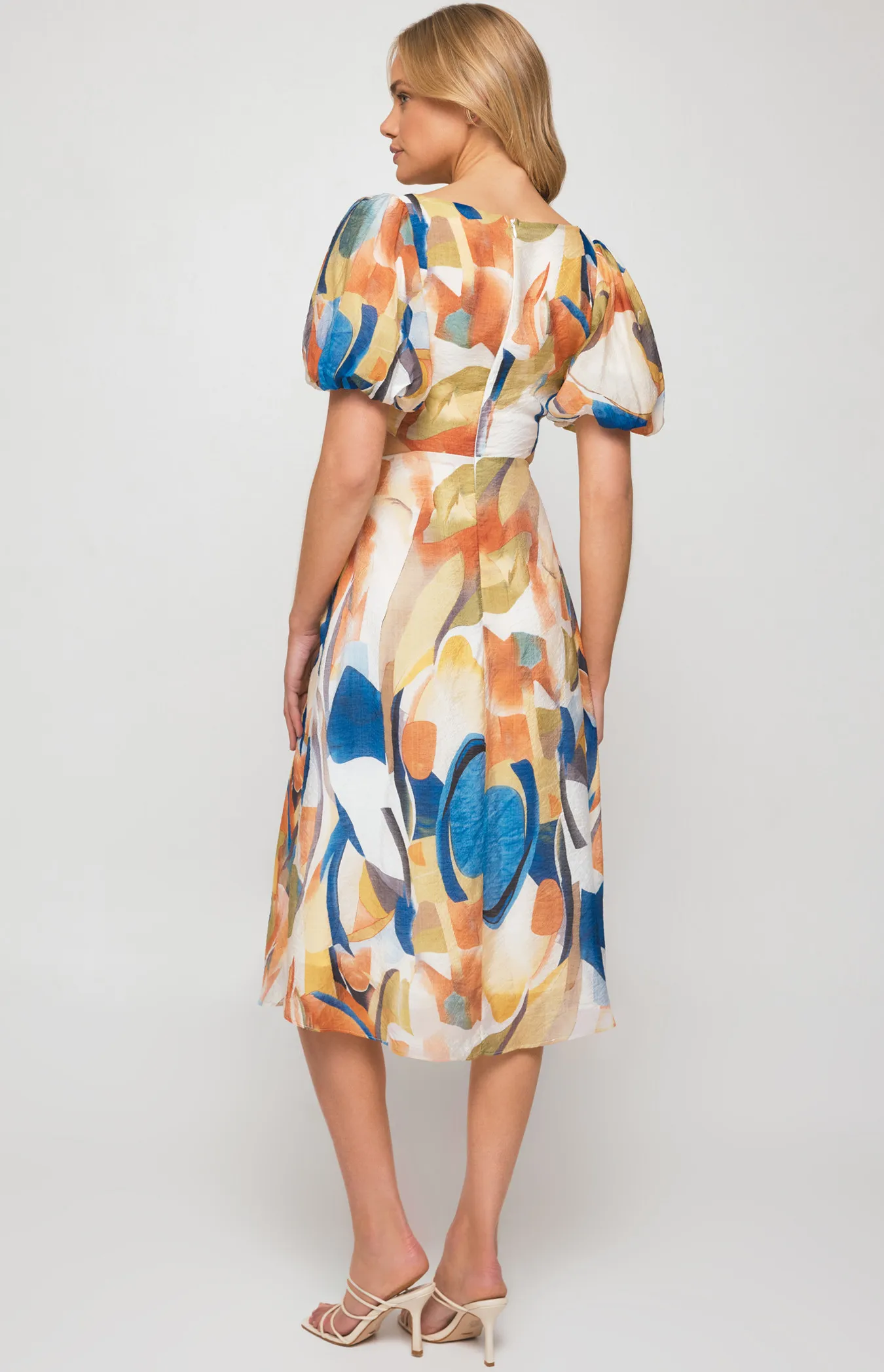 Abstract Print Midi Dress with Side Cut Out Details (SDR1249A) 