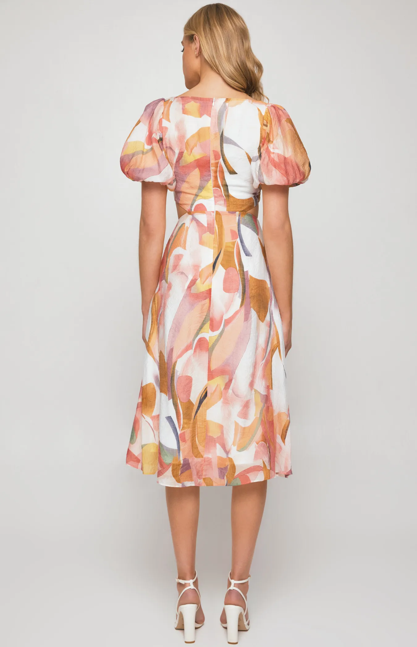 Abstract Print Midi Dress with Side Cut Out Details (SDR1249A) 