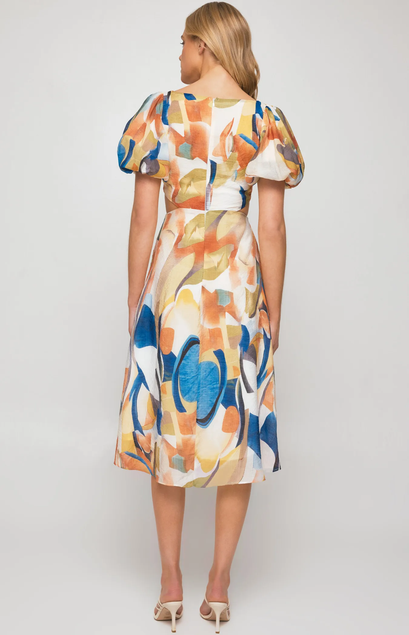 Abstract Print Midi Dress with Side Cut Out Details (SDR1249A) 