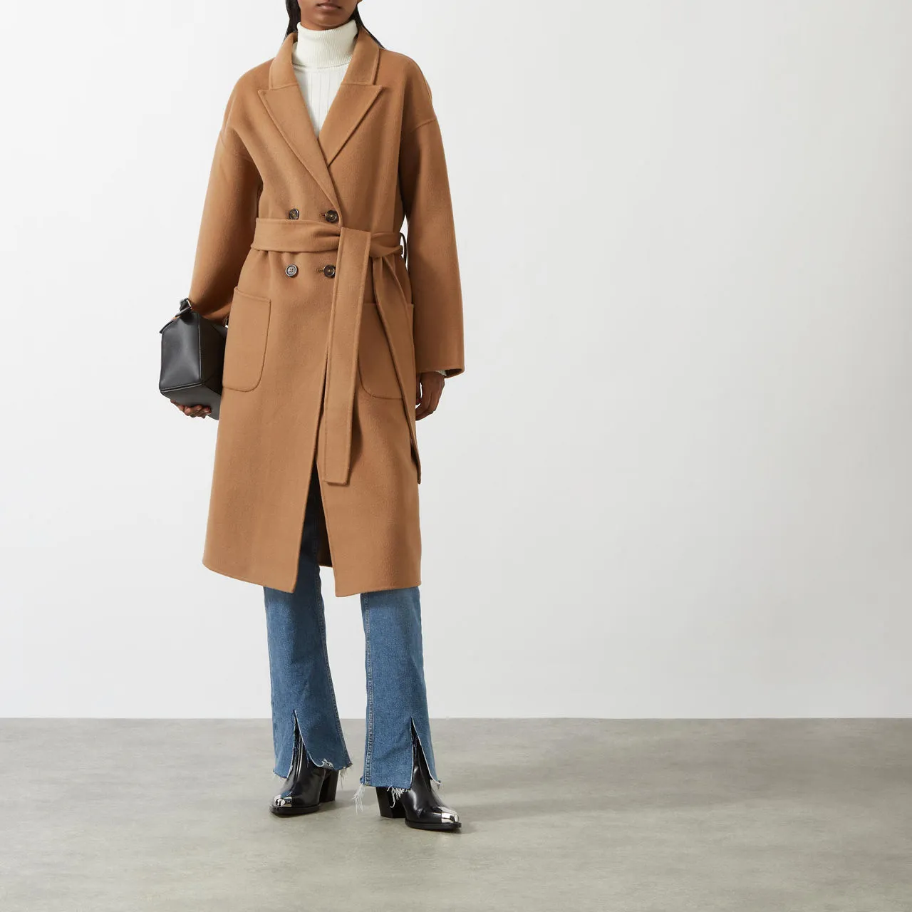 ANINE BING Dylan Double-Breasted Wrap Coat - Camel