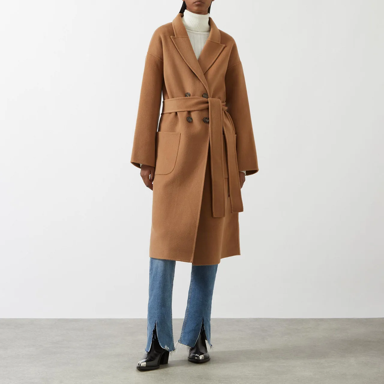 ANINE BING Dylan Double-Breasted Wrap Coat - Camel