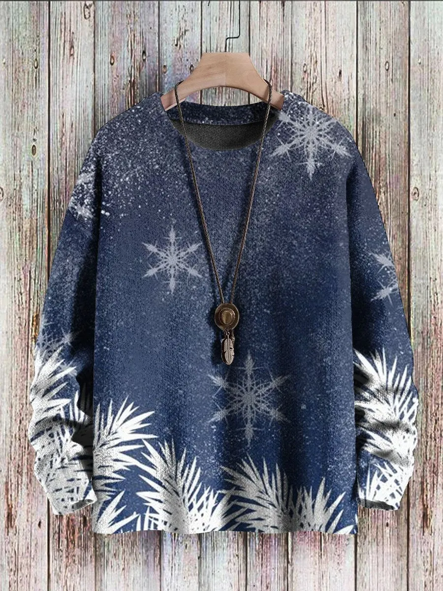 Autumn And Winter Snowflake Print Casual Knitted Round Neck Pullover Sweater