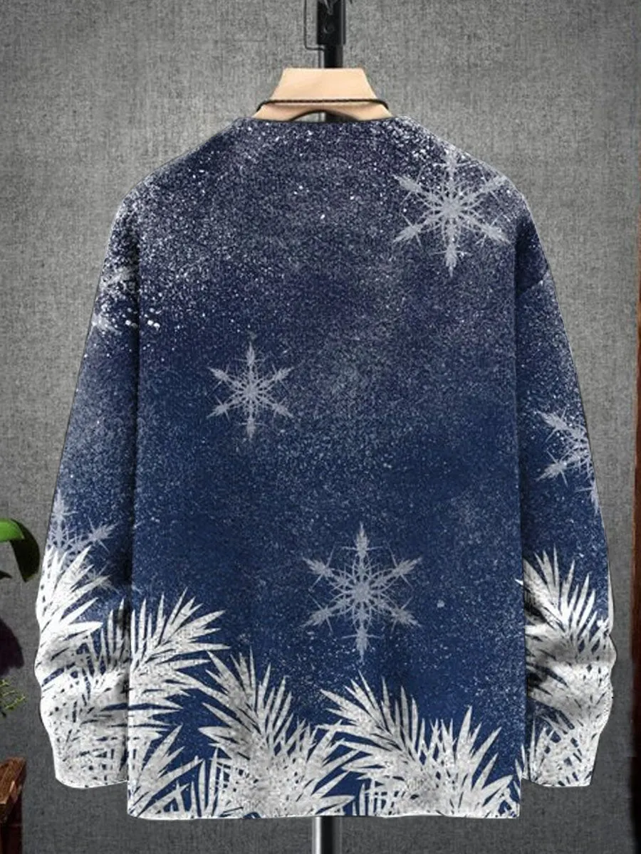 Autumn And Winter Snowflake Print Casual Knitted Round Neck Pullover Sweater