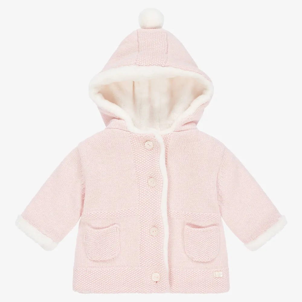 Baby Girls Pink Cotton Knit Pram Coat