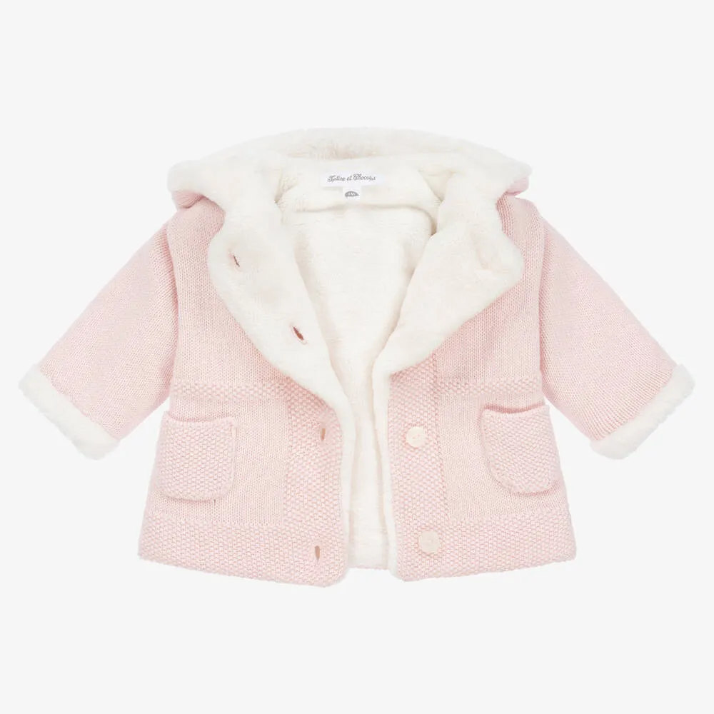 Baby Girls Pink Cotton Knit Pram Coat