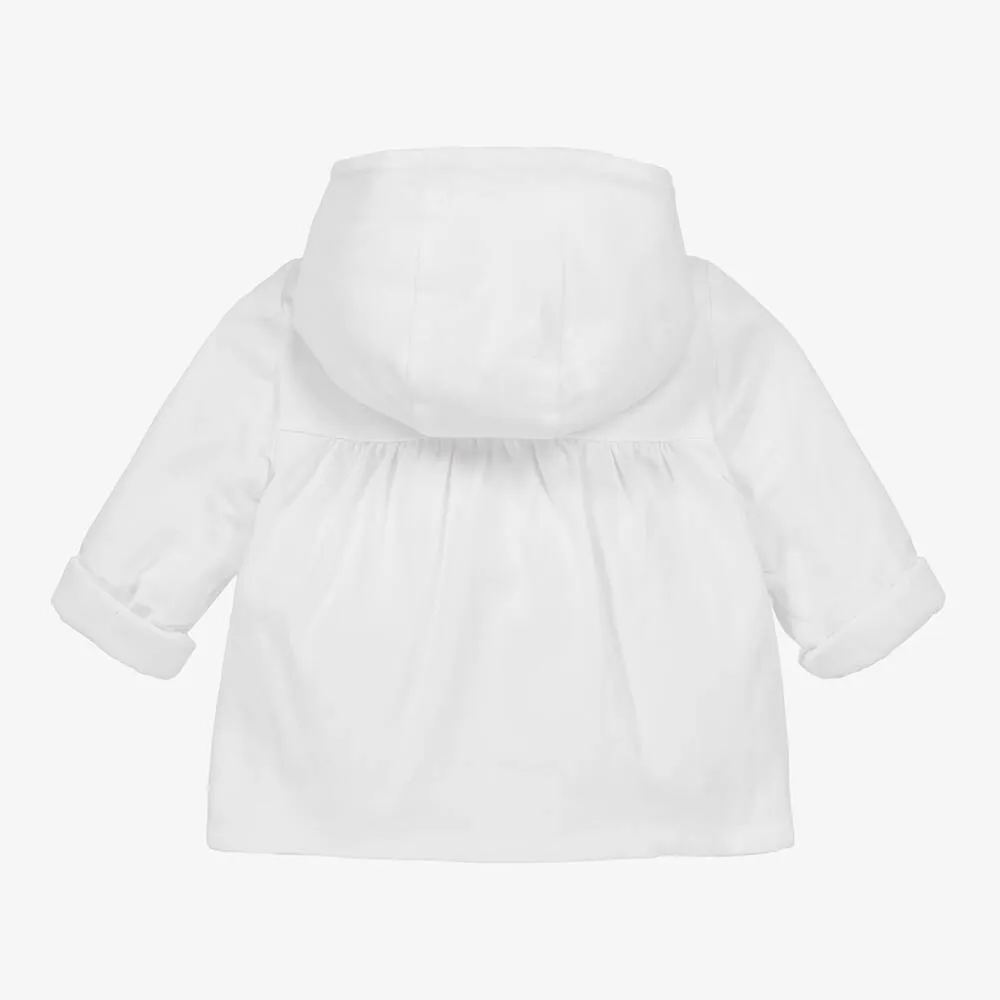 Baby Girls White Cotton Hooded Coat