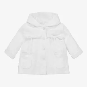 Baby Girls White Cotton Hooded Coat