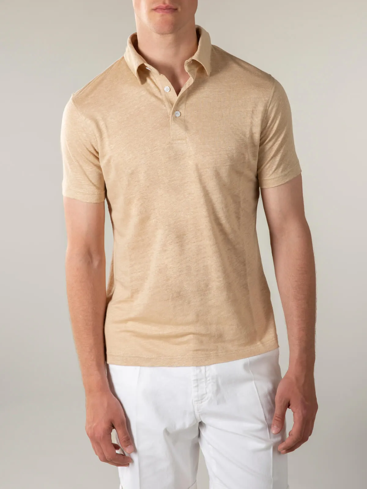 Beige Linen Polo Shirt