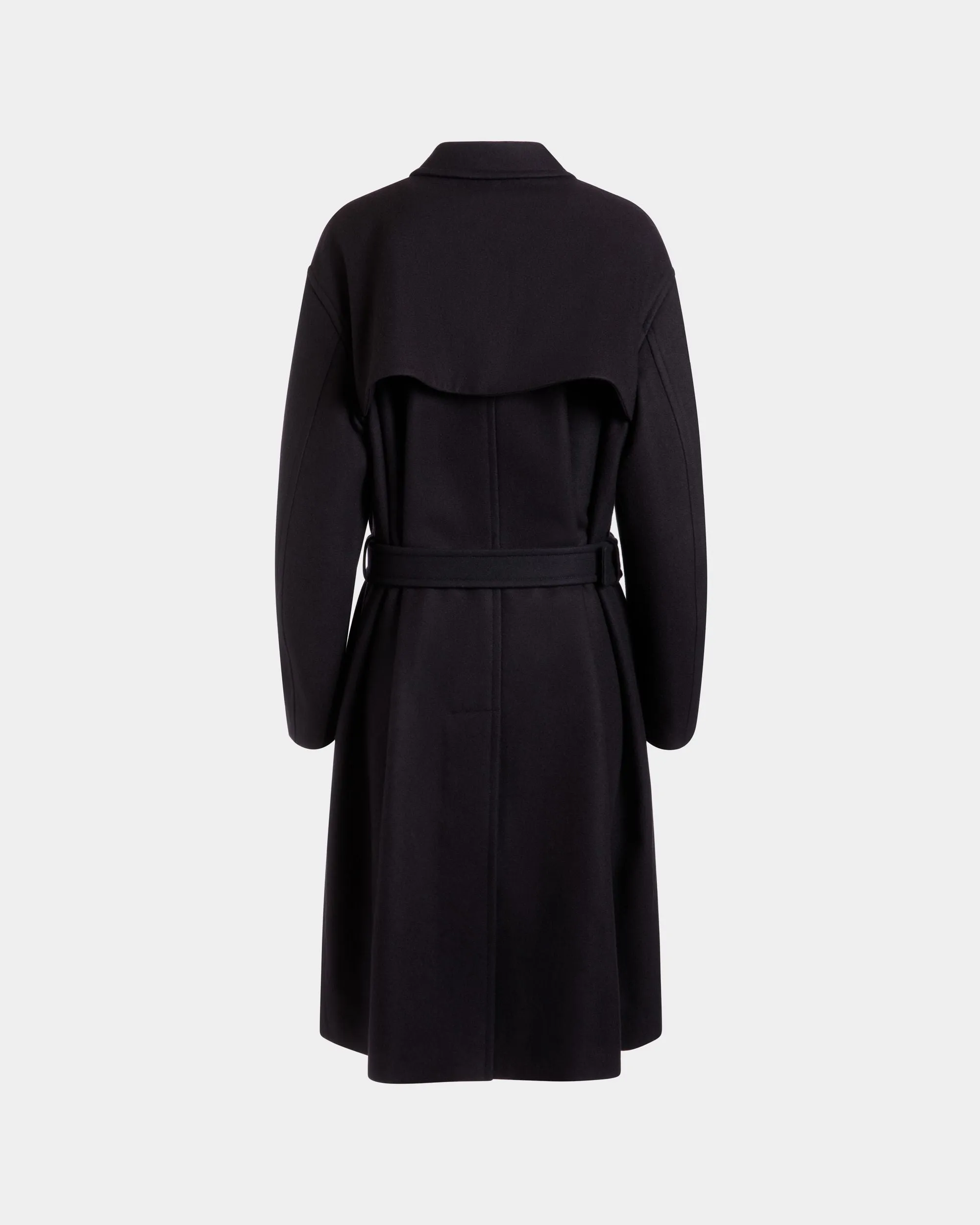 Belted Coat In Navy Blue Wool Blend 