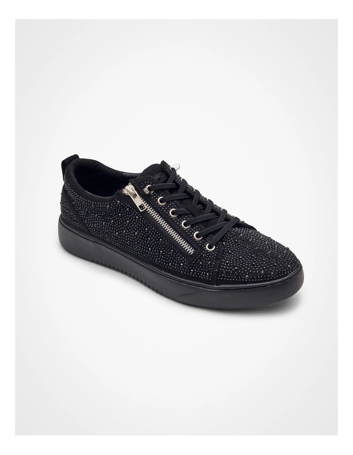 Black Bejewelled Zip Sneaker Black