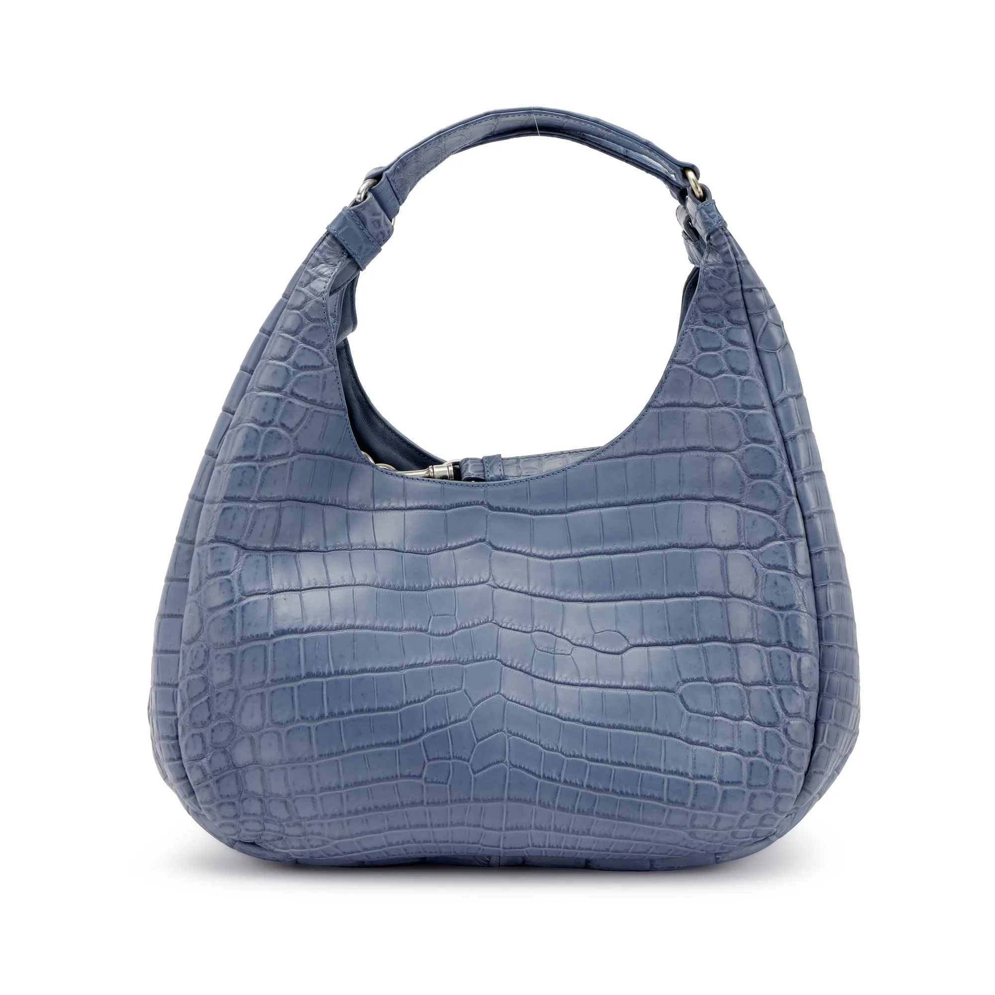 Bottega Veneta Krim Matte Crocodile Campana Shoulder Bag