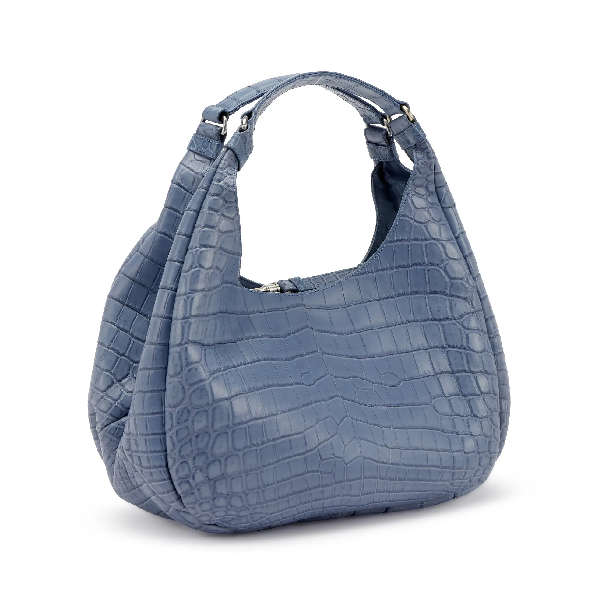 Bottega Veneta Krim Matte Crocodile Campana Shoulder Bag