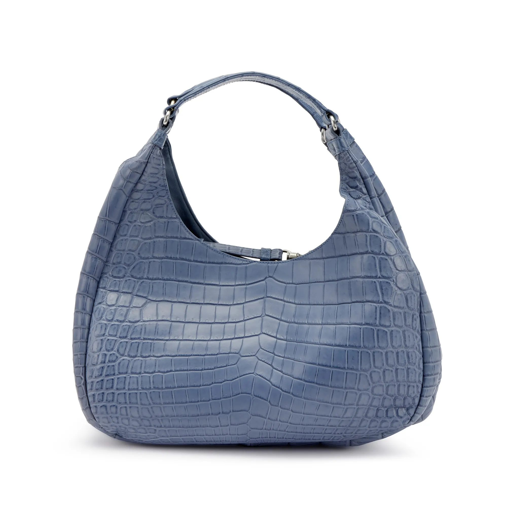 Bottega Veneta Krim Matte Crocodile Campana Shoulder Bag