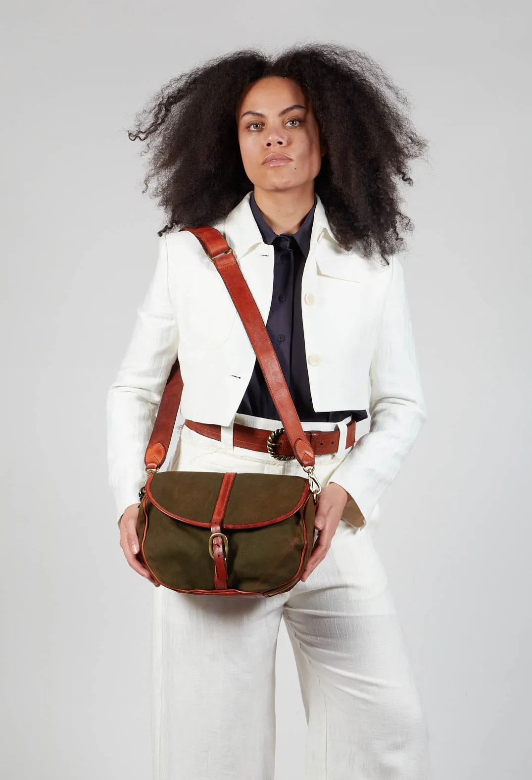 Buckle Bag in Military and Cognac