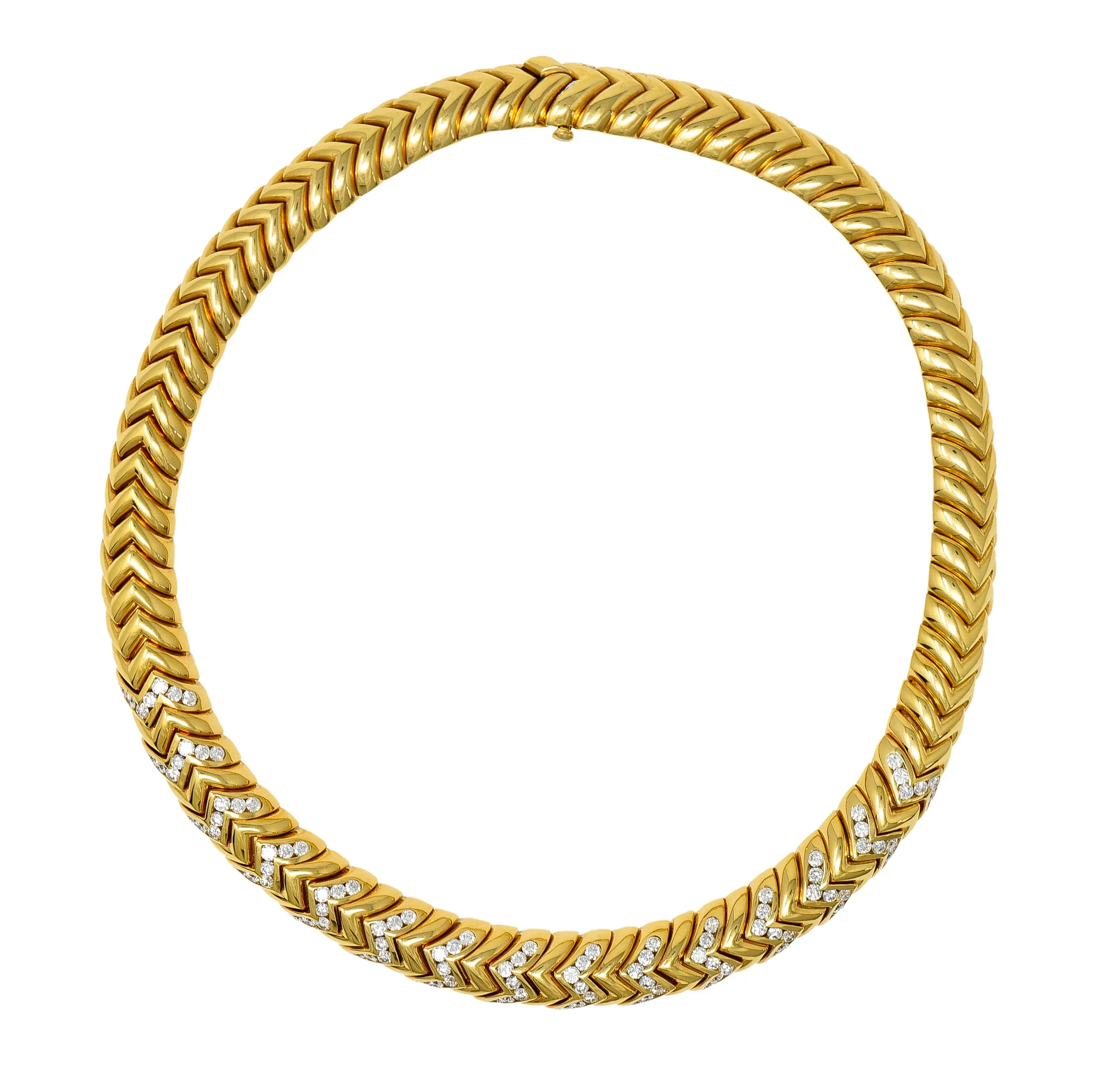 Bulgari 7.87 CTW Diamond 18 Karat Yellow Gold Spiga Vintage Collar Necklace