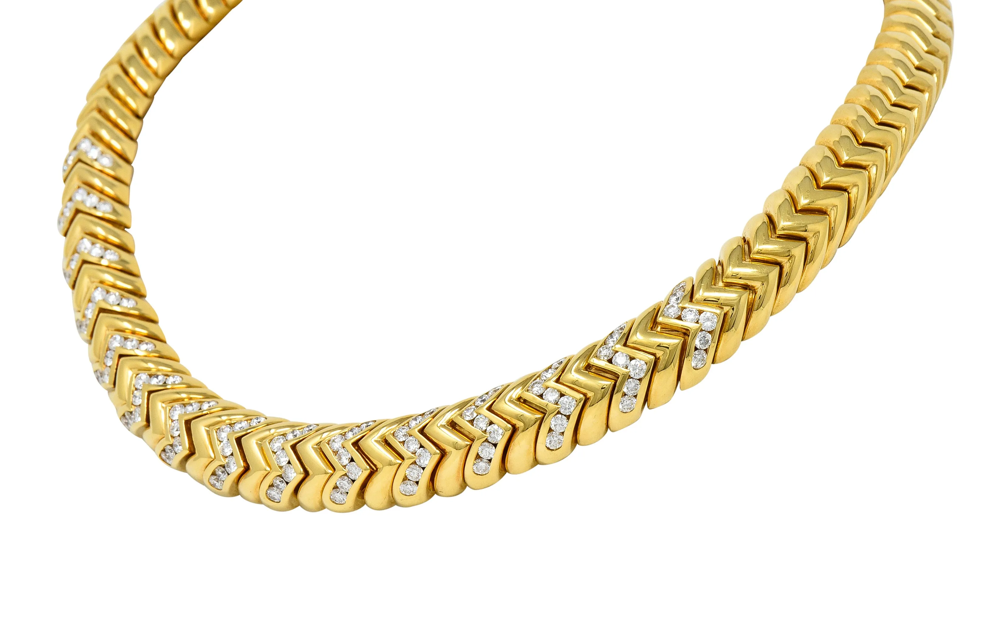 Bulgari 7.87 CTW Diamond 18 Karat Yellow Gold Spiga Vintage Collar Necklace