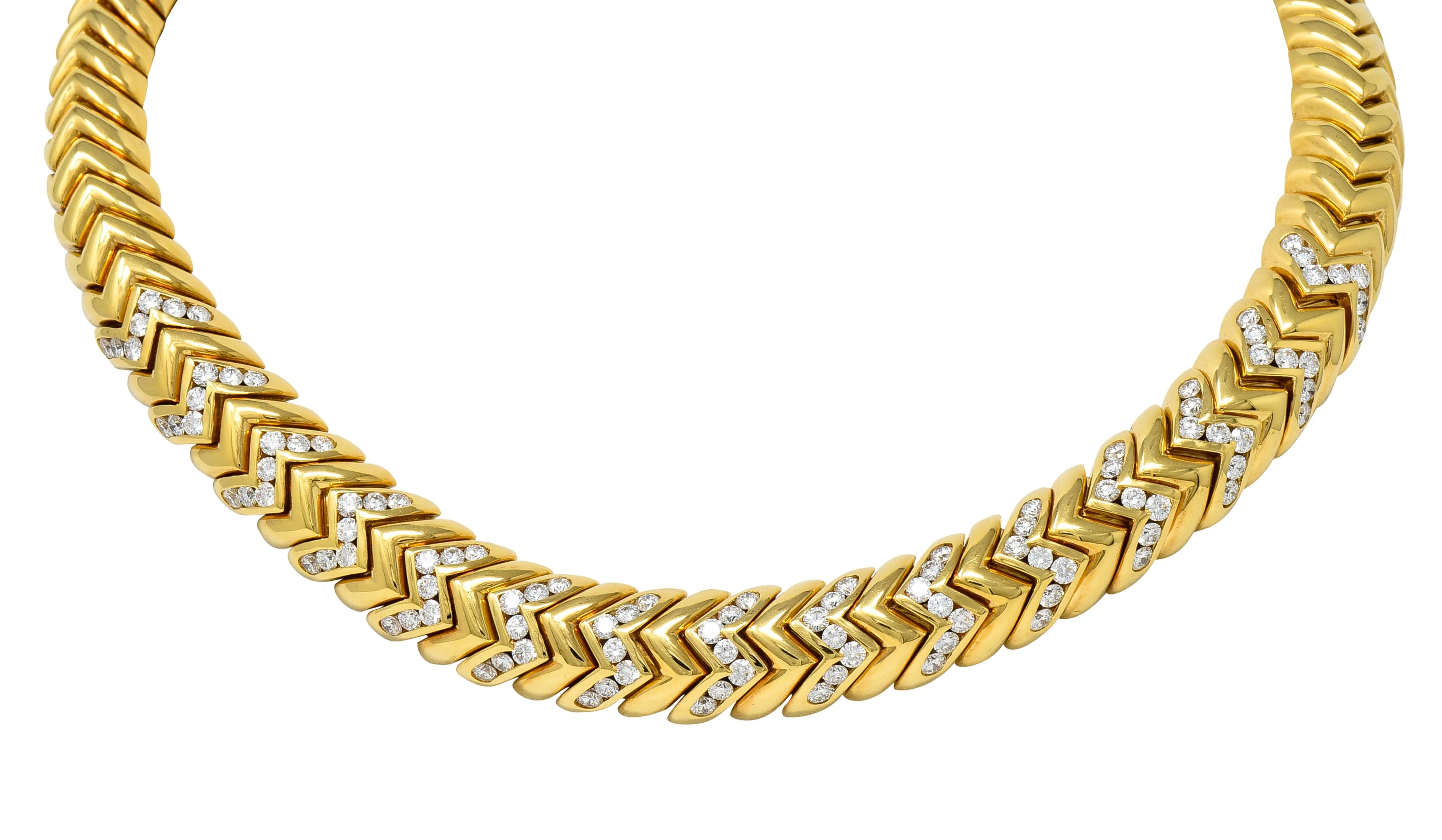 Bulgari 7.87 CTW Diamond 18 Karat Yellow Gold Spiga Vintage Collar Necklace