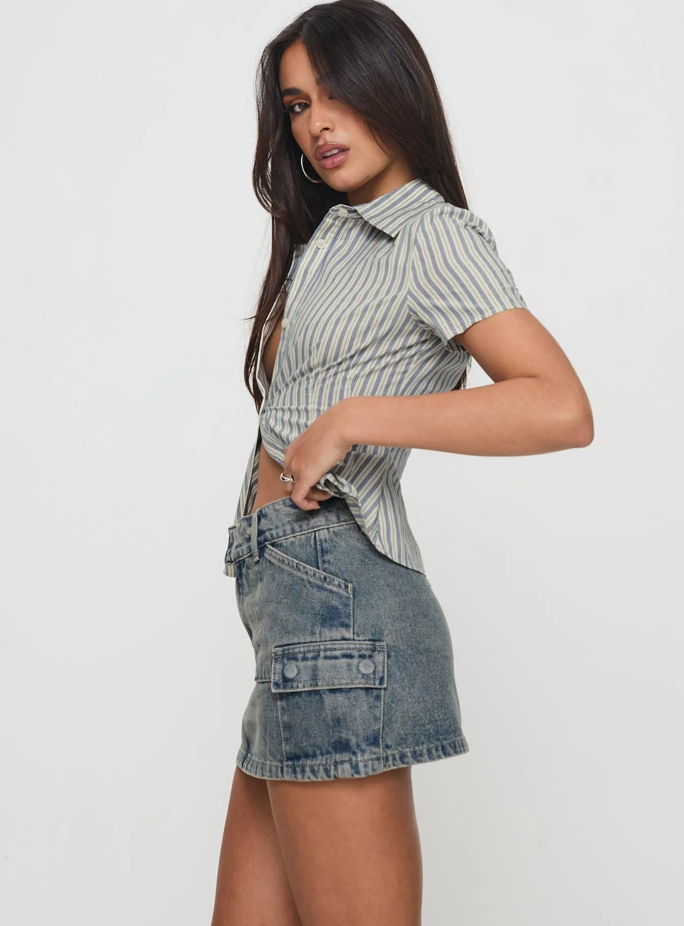 Calixta Denim Mini Skirt Washed Blue