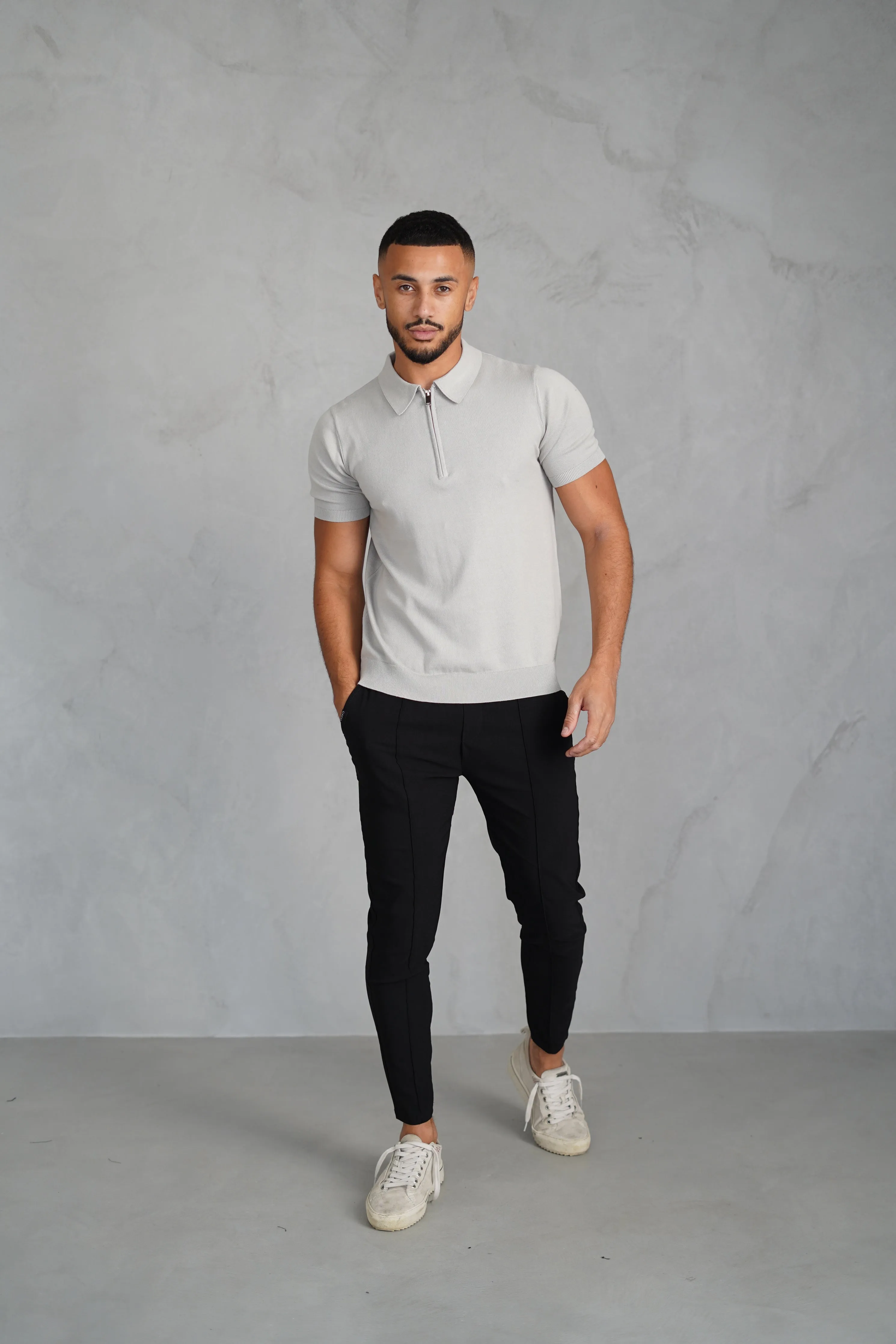 Capo Egyptian Cotton SS Zip Polo Shirt - Stone