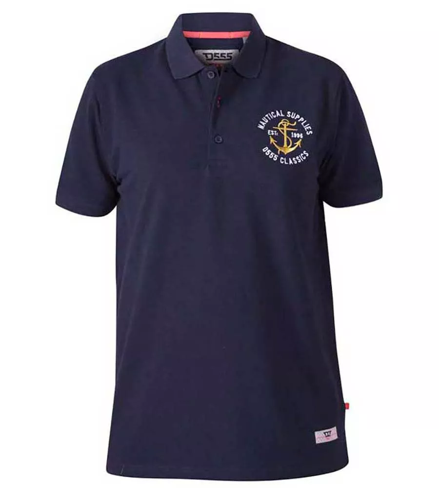 D555 Mens Navy Pique Polo Shirt With Chest Embroidery (JEFFERSON)