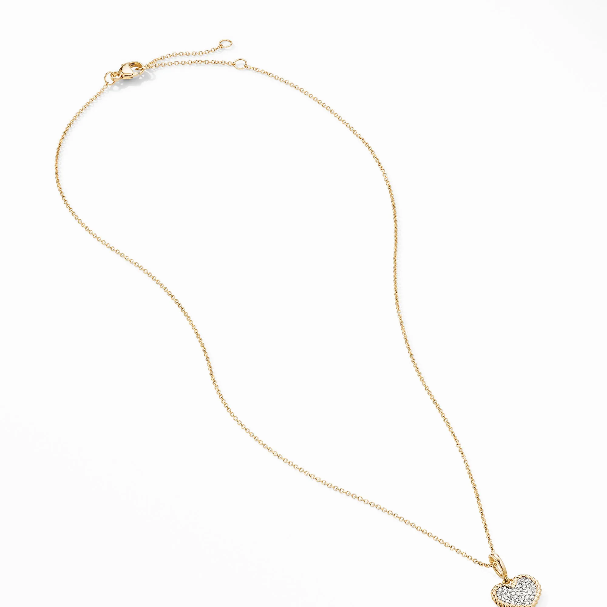 David Yurman Cable Collectibles Pave Heart Charm Necklace in 18K Yellow Gold