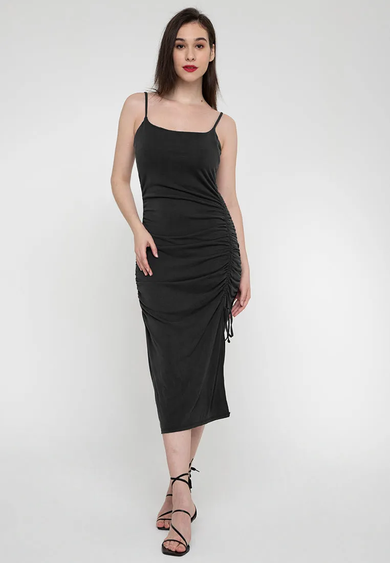 DEVIN Ruched Tie Front Dress