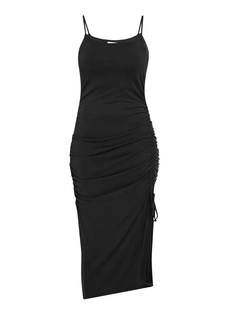 DEVIN Ruched Tie Front Dress