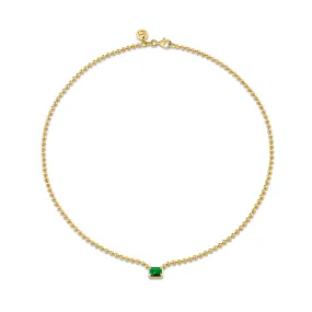 Emerald Cut Emerald on Orb Chain Necklace