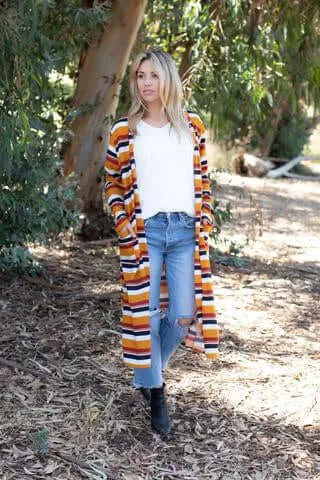 Fall Striped Duster Cardigan