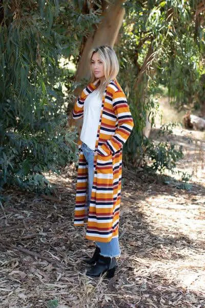 Fall Striped Duster Cardigan