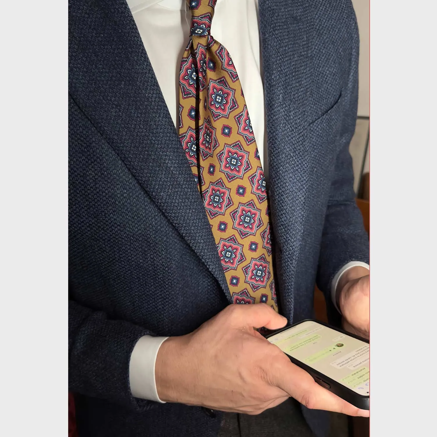 F.Marino Silk Tie 3 Folds Mandala Curry