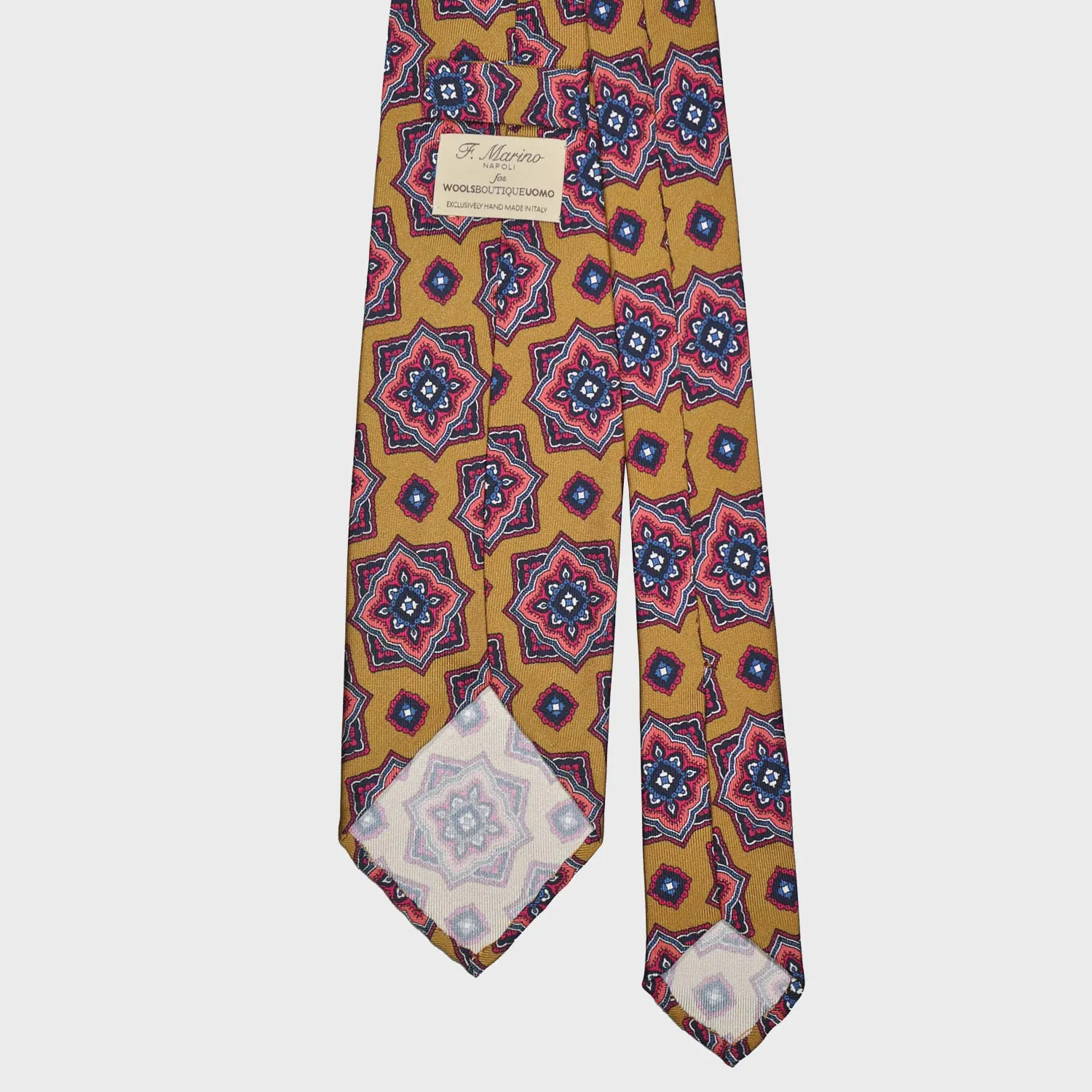 F.Marino Silk Tie 3 Folds Mandala Curry