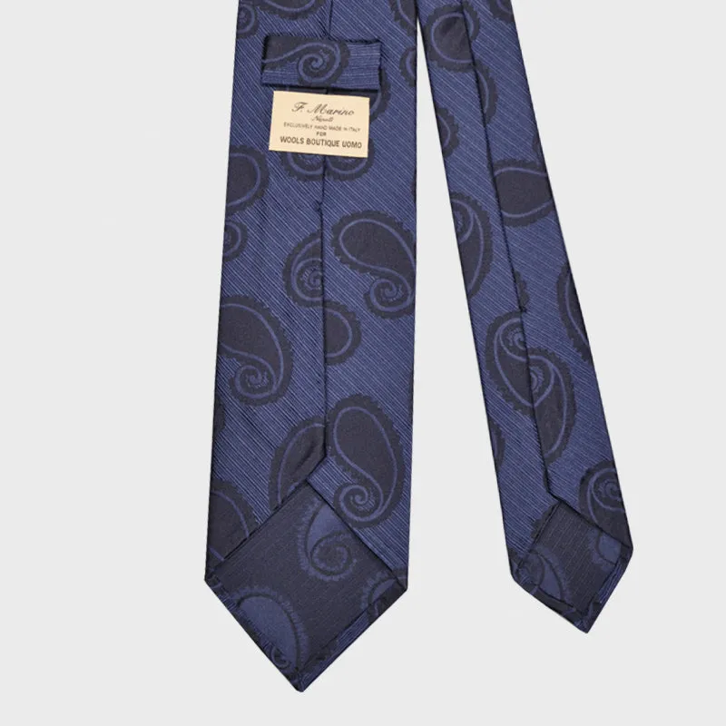 F.Marino Silk Tie 3 Folds Paisley Blue