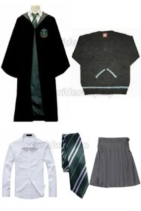 Free Shipping Harry Slytherin Cosplay Robe Cloak Pullover Sweater Shirt Skirt Necktie Badge Custom Made for Christmas