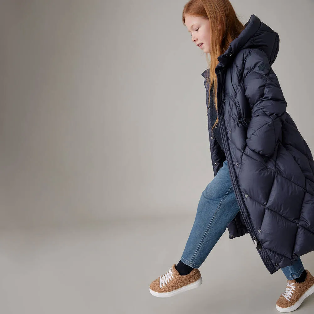 Girls Navy Blue Quilted Down Coat