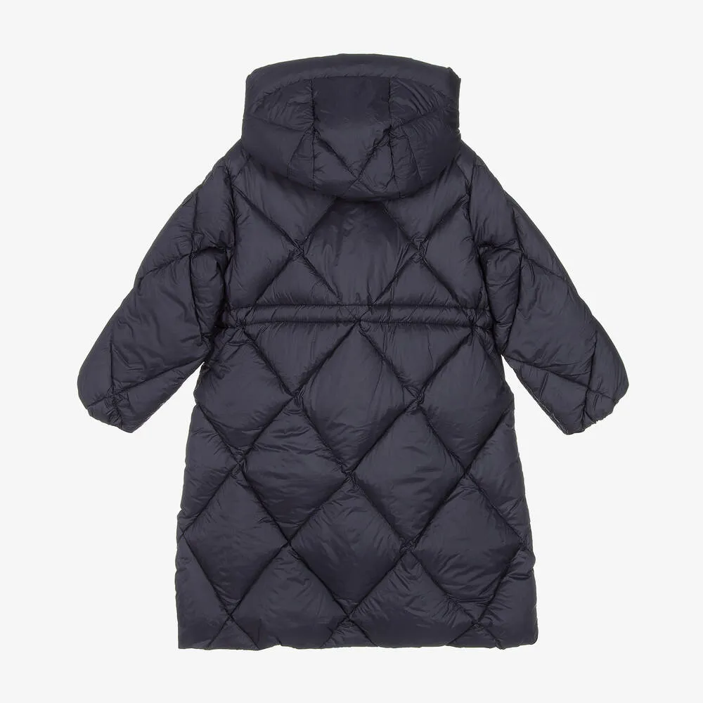 Girls Navy Blue Quilted Down Coat