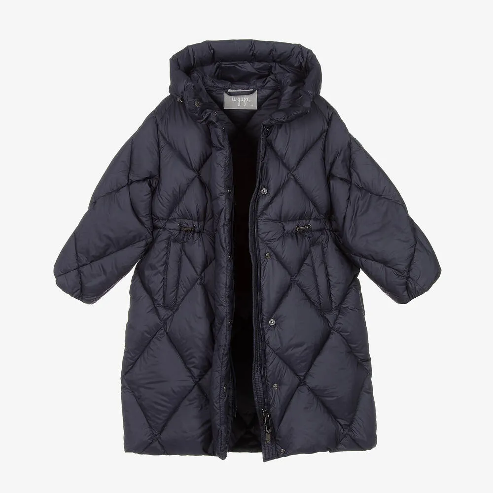 Girls Navy Blue Quilted Down Coat