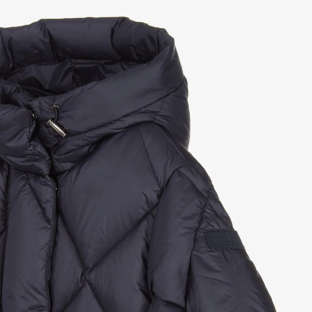 Girls Navy Blue Quilted Down Coat